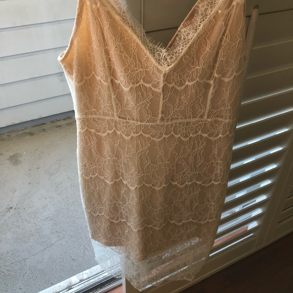 LUSH spaghetti strap dress w lace overlay sz S very fitted , never worn!